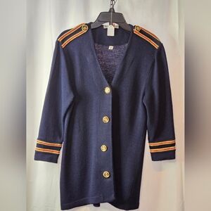 Vintage St. John by Marie grey Women's Navy Blue/red/gold cardigan